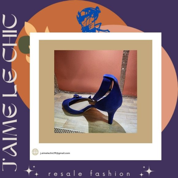 Audrey Brooke Suede Blue Kitten Heels Sandals with Ankle Straps -Never Worn - Picture 3 of 4